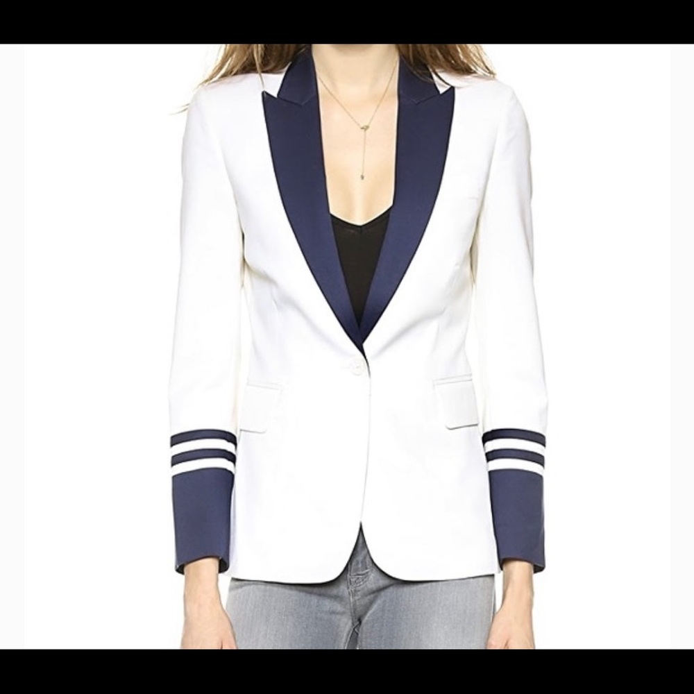 Equipment Femme 6 Anais Nautical Blazer off white beige navy jacket lined S